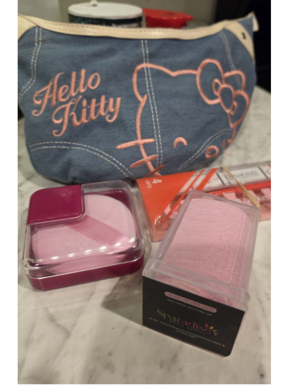 Hello Kitty Denim Cosmetic Bag Pink Beauty Accessory Makeup Lot 4 Pieces